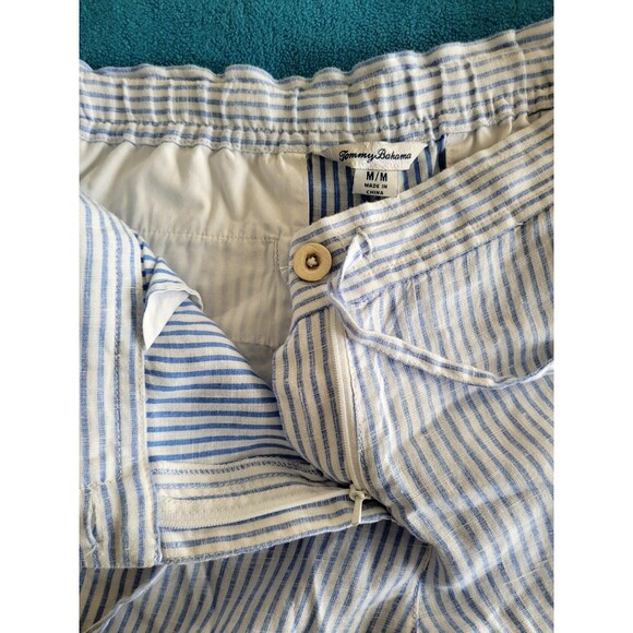 Tommy Bahama Linen Womens Pants Size M White Blue Stripe Drawstring Wide Leg - Picture 7 of 12